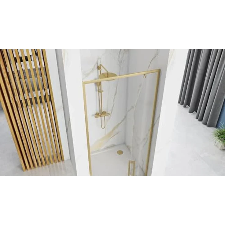 Rea Duschpendeltür Rapid Swing, Transparentes 6 mm Gehärtetes Glas, Gebürstetes Gold – Bild 5