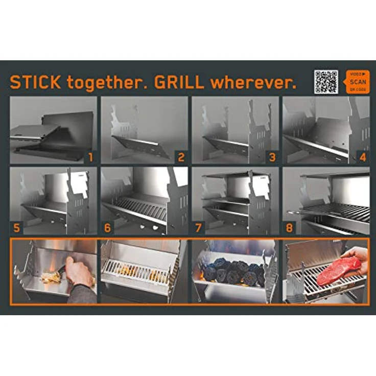 FENNEK - Outdoor Holzkohlegrill - Edelstahl - zerlegbar - Holzkohlegrillfläche 27 x 18,3cm klein, 3,1 kg – Bild 3