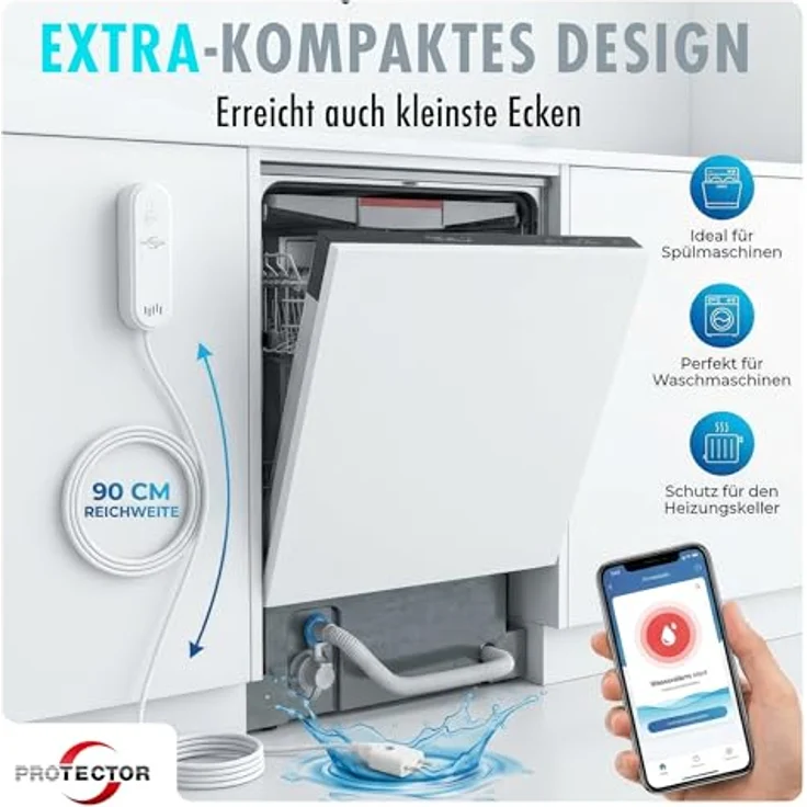 Protector WA-2 Wassermelder mit WLAN-Alarmweiterleitung und App-Steuerung, kompakt – Bild 3