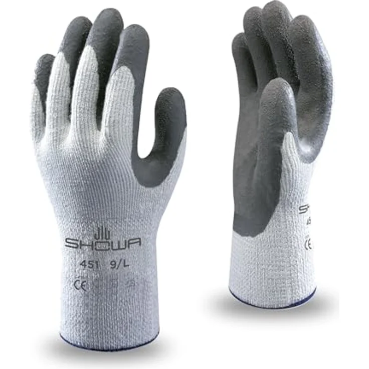 SHOWA 451M Acryl Baumwoll Polyester Trägergewebe Kälteschutzhandschuh mit Latexbeschichung auf den Handinnenflächen, M, Hellgrau – Bild 2