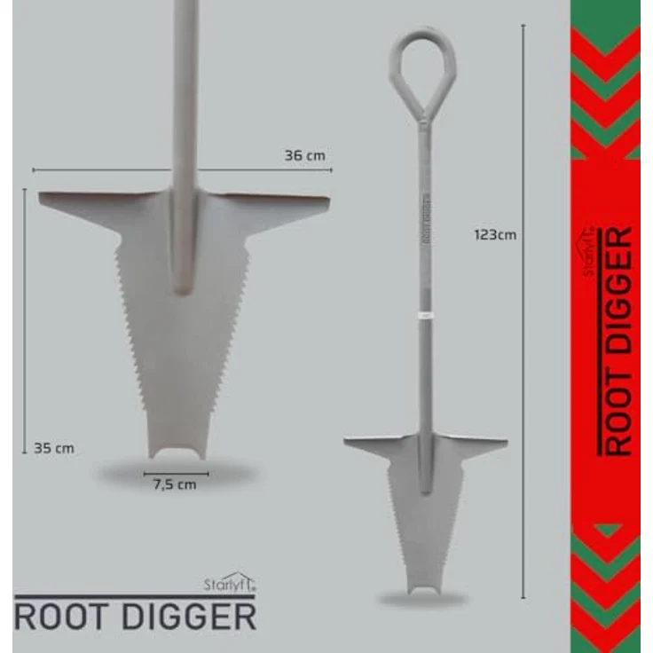 Starlyf Spaten Root Digger Wurzelspaten, (Spar Set, 1-St., 1er, 2er Pack oder mit Schaufel), Mehrzweckschaufel mit Schneidspitze, 124cm aus Manganstahl, grau – Bild 6