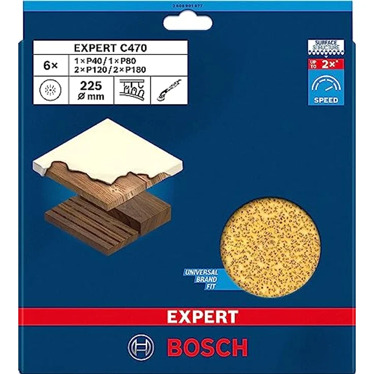 Bosch Accessories 2608901677 Schleifpapier für Trockenbauschleifer Körnung 40, 80, 120, 180 (Ø) 225 mm 6 St. – Bild 2