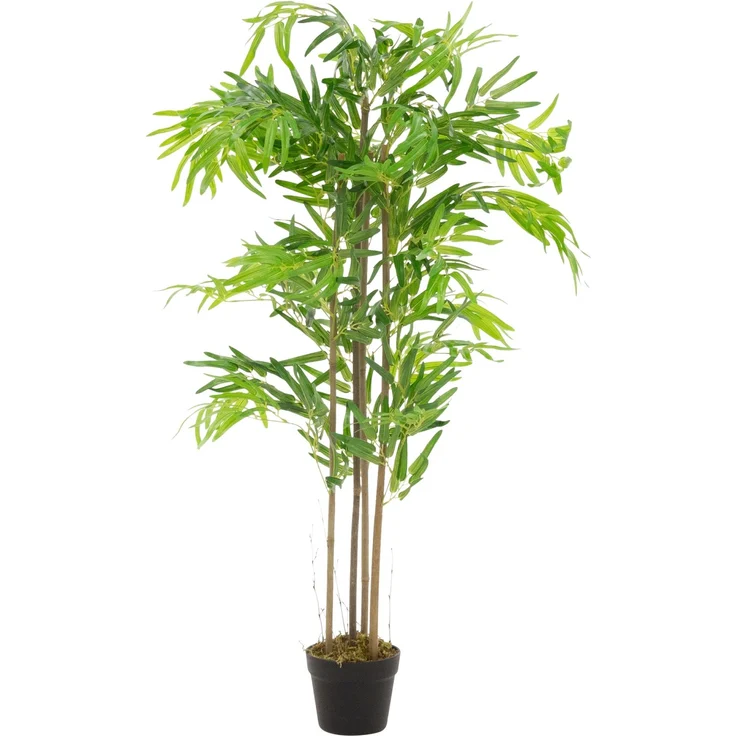 ML-Design Künstlicher Bambus 120 cm, Kunstpflanze mit Echtholzstamm und UV-beständigen Blättern, Grün