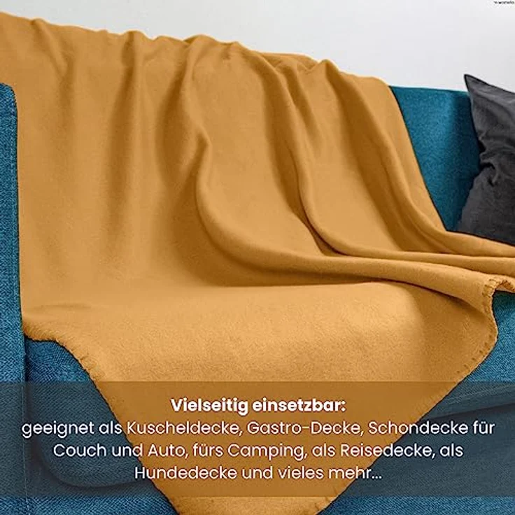 wometo 2er Set Polar Fleecedecke oekoTex 130x160 ca. 400g mit Anti-Pilling und Kettelrand gelb senfgelb – Bild 5