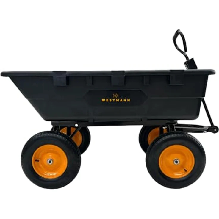 Westmann Prakta L Gartenwagen, Kunststoffkarre mit Kippfunktion, 225 L Volumen, 400 kg Tragkraft, luftbereifte Räder und Zugstange – Bild 4