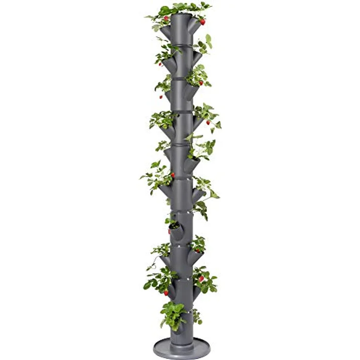 GUSTA GARDEN Sissi Strawberry (Infinity, anthrazit/grau) - Pflanzgefäß/Topf/Pflanzturm/Hochbeet für Erdbeeren - für Balkon, Garten und Terrasse - Erdbeeren und Kräuter anpflanzen - Preisvergleich – Bild 1