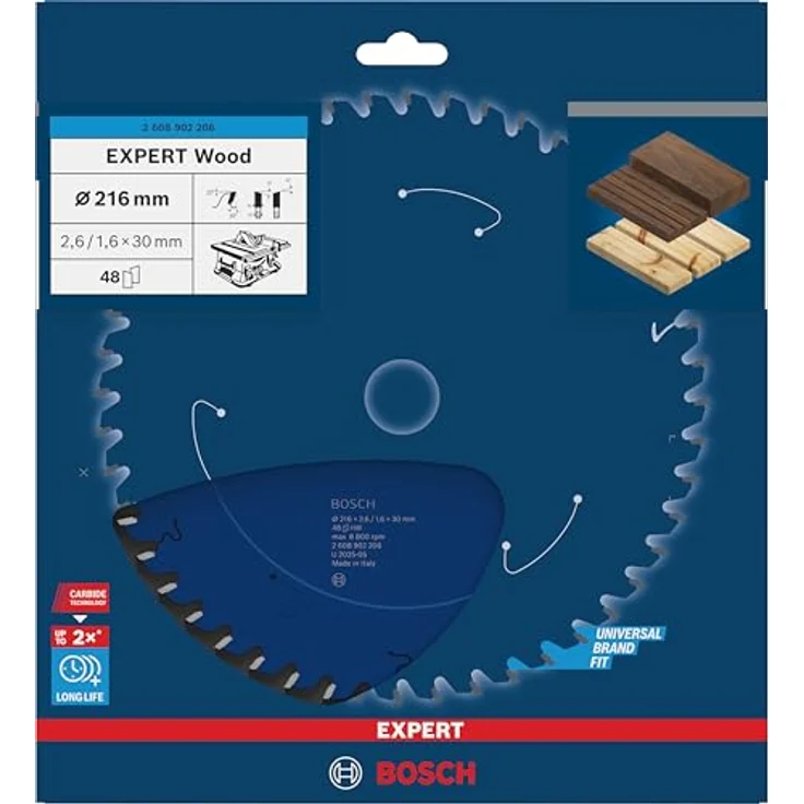 Bosch EXPERT Wood Kreissägeblatt, 216 mm, T48, langlebig und robust für Weichholz und Hartholz, Professional Zubehör – Bild 2