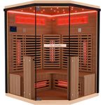 Dewello Sauna KENORA 140 Wärmekabine, 2-3 Personen, 7 Vollspektrumstrahler, (LED-Farblichttherapie inkl. Ionisator mit Ozondesinfektion und Aromatherapie, inkl. Ionisator mit Ozondesinfektion und Aromatherapie, Bluetooth & FM) klappbare Frontstrahler