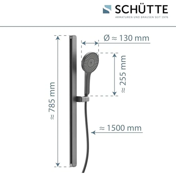 Schütte Stangenbrause-Set KARIBIK, Höhe 78,5 cm, 3 Strahlarten, höhenverstellbar, mit Antikalk-Beschichtung, wassersparend, schwarz matt – Bild 5
