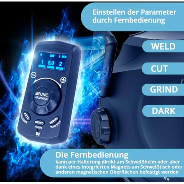 STAHLWERK Automatik-Schweißhelm MASTER 3-in-1, True-Colour-Echtfarbwiedergabe, Jobspeicher, Fernbedienung, klappbares Visier, DIN 4 bis DIN 14, Optische Klasse 1/1/1/1 – Bild 4