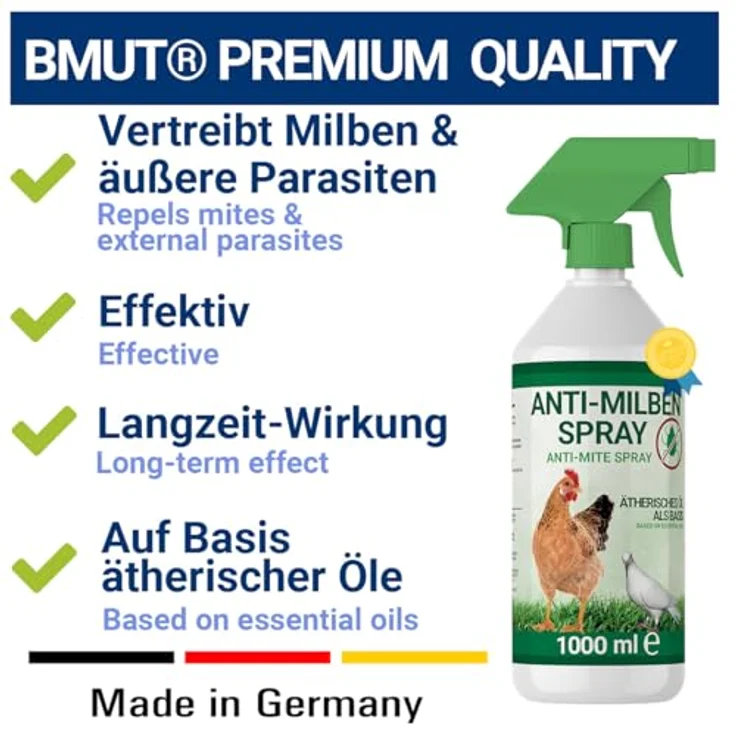 BMUT 1000ml Milbenspray für Geflügel, sofortiger und langfristiger Schutz gegen Parasiten, wasserbasierte Formel mit ätherischen Ölen, Made in Germany – Bild 2