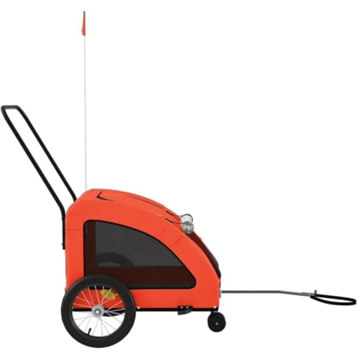 vidaXL Hunde-Transportbox Fahrradanhänger, Orange, Oxford-Gewebe und Eisen, für max. 45 kg, inkl. PVC-Dach und Reißverschluss-Türen – Bild 7