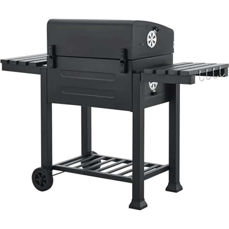casa.pro Grillwagen 'Arnad' 105x135x47,5cm Schwarz, mit integriertem Deckelthermometer und höhenverstellbarem Holzkohlebehälter – Bild 10