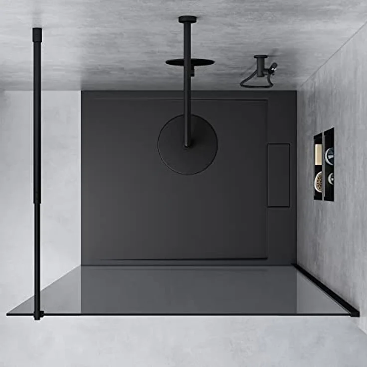 Mai & Mai Duschwand Bremen Schwarz Profil Glas Nano-Glas, 8mm ESG-Sicherheitsglas, variabler Wandabstand 70-120cm – Bild 4