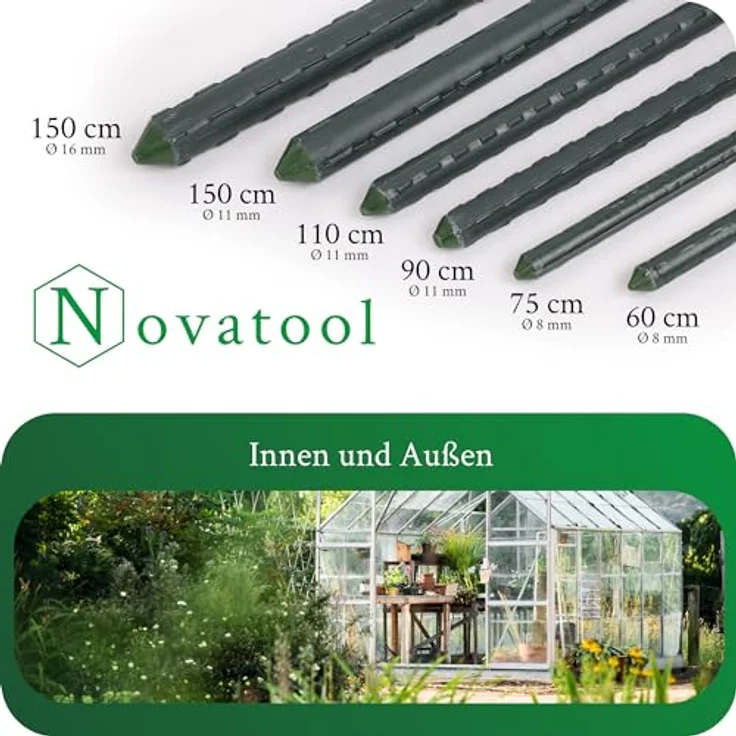 Novatool Rankhilfe, 20 Stück Pflanzstäbe 150cm grün, stabil und korrosionsbeständig aus Metallrohr mit Noppenstruktur – Bild 6