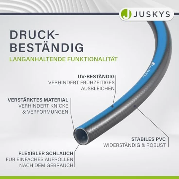 Juskys Schlauchtrommel Basic, 30 m, Multifunktionsbrause, 10 Funktionen, diverse Adapter, Blau/Dunkelgrau – Bild 9