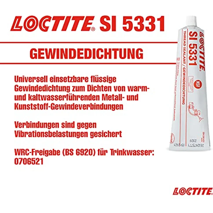 Loctite SI 5331, Flüssige Gewindedichtung für Rohrleitungen, vibrationsbeständig, Acetoxy-Silikon, Weiß, 1x100ml – Bild 5