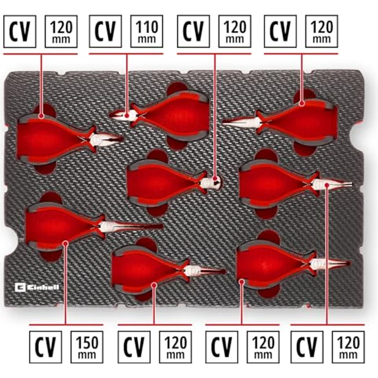 Einhell Kombizange Set, 8-tlg. Präzisionszangen aus Chrom-Vanadium-Stahl für Feinmechanik und Elektronik, ergonomische Griffe, E-Case-System – Bild 3