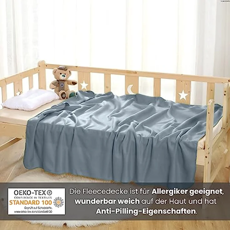 wometo 3er Set Polar Fleecedecke oekoTex 130x160 ca. 400g mit Anti-Pilling und Kettelrand grau – Bild 3