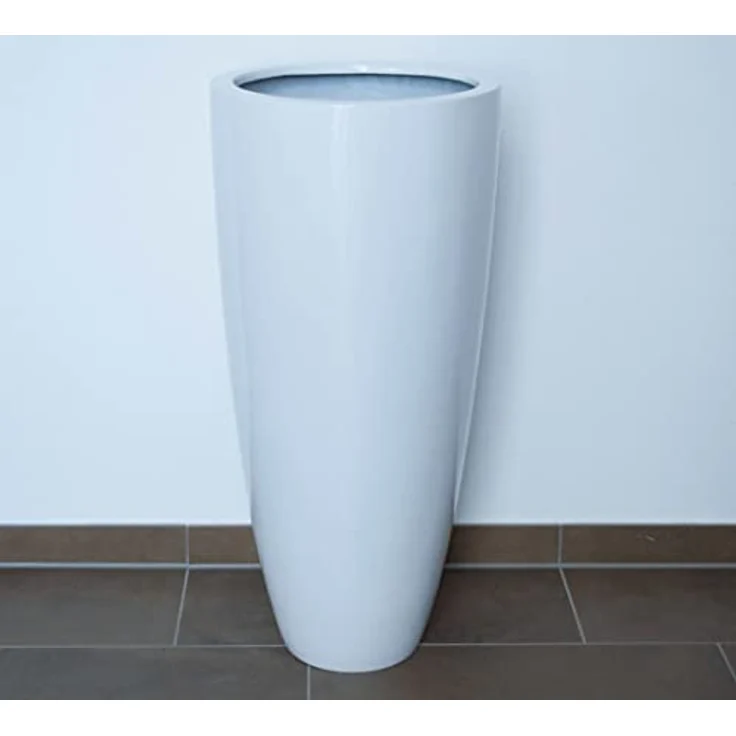 Elegant Einrichten Pflanzkübel aus Fiberglas, Hochglanz-Weiß, konisch, D30xH60cm, UV-beständig und frostsicher – Bild 2