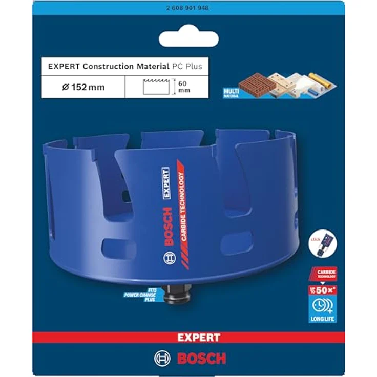 Bosch EXPERT Construction Material PC Plus Lochsäge, Ø 152 mm für Weichholz und Grobspanplatte, überragende Lebensdauer und präziser Schnitt – Bild 2