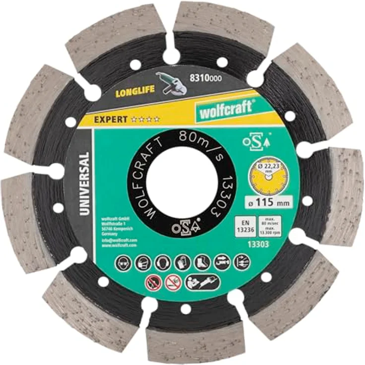wolfcraft Diamant-Trennscheibe PRO LASER UNIVERSAL 8310000, segmentierte Trennscheibe für armierten Beton, Ø 115mm, 10mm Segmenthöhe – Bild 1