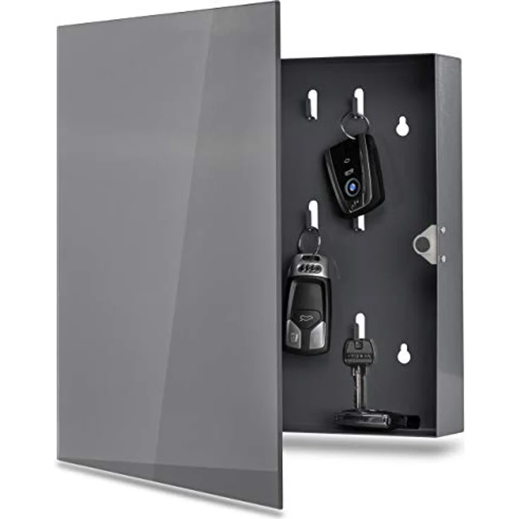 Schlüsselkasten mit Glasmagnettafel und 6 Magneten, 35 x 35 x 6,5cm anthrazit – Bild 2