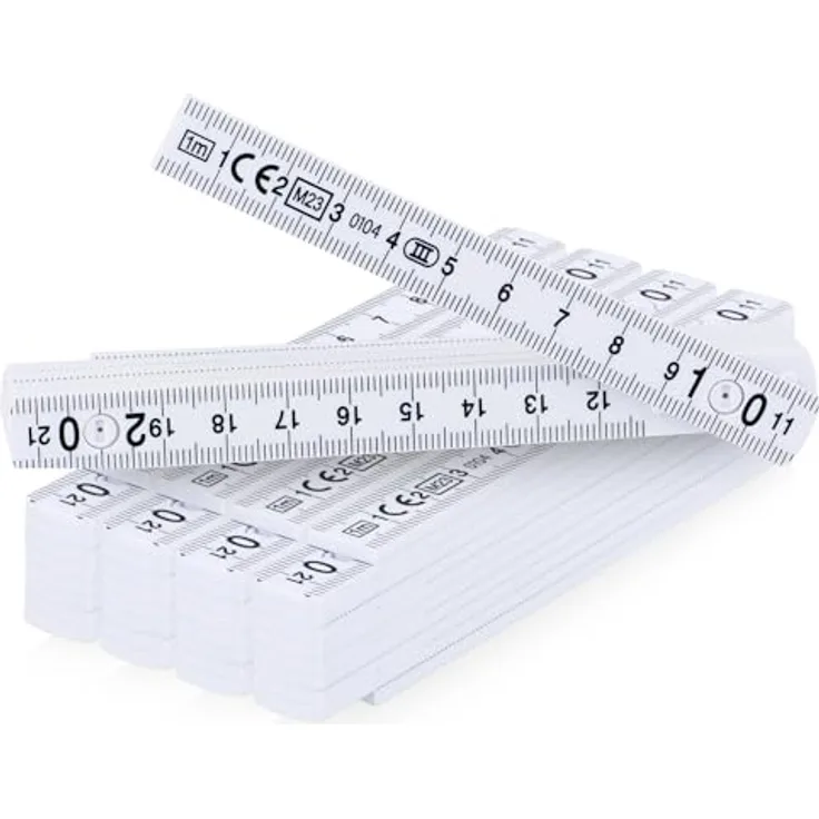 com-four® 5X Mini-Zollstock, 1 Meter Kunststoff Gliedermaßstab mit 10 Gliedern, metrisch, weiß, 5 Stück