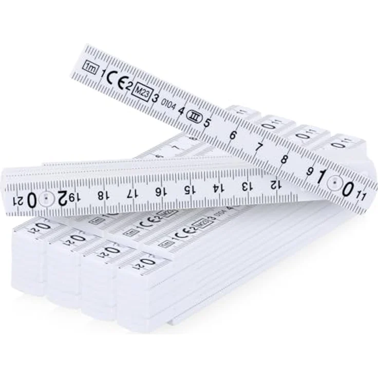 com-four® 5X Mini-Zollstock, 1 Meter Kunststoff Gliedermaßstab mit 10 Gliedern, metrisch, weiß, 5 Stück – Bild 1