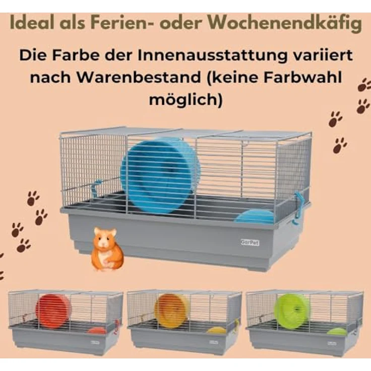 GarPet Hamsterkäfig Nagerkäfig Mäusekäfig mit Haus Laufrad Käfig Farbwahl (grau) – Bild 6