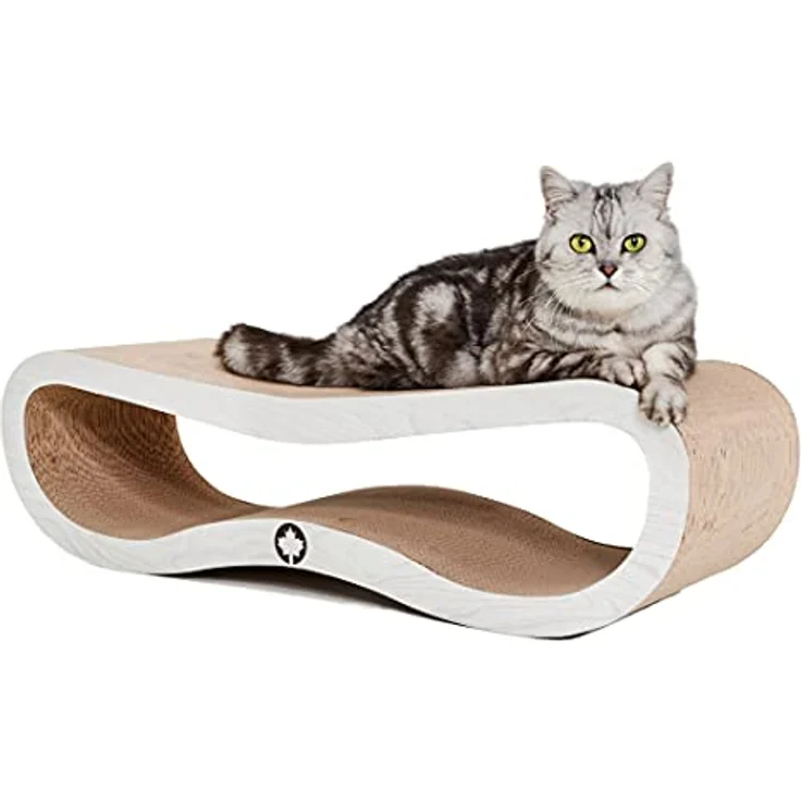 CanadianCat Company | Kratzbrett Orbit | hellgrau Holzoptik | Kratzmöbel, Lounge für Katzen | Kratzpappe + Katzenminze | ca. 84 x 24 x 23cm – Bild 1