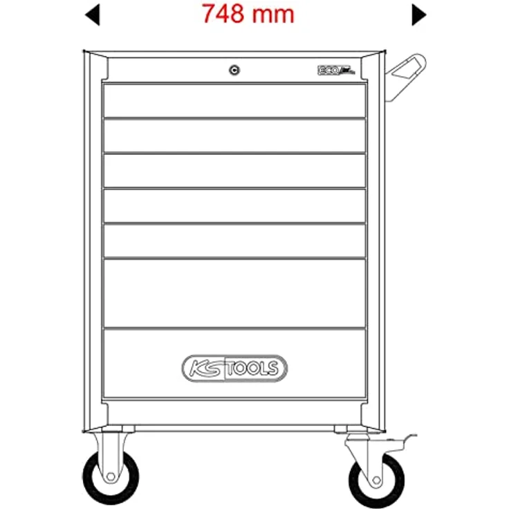 KS Tools ECOline Werkzeugwagen 897.7515, Werkstattwagen mit Zentralverriegelung, 100% Auszug, rutschfesten Gummieinlagen, Stahlblechkonstruktion, schwarz – Bild 8