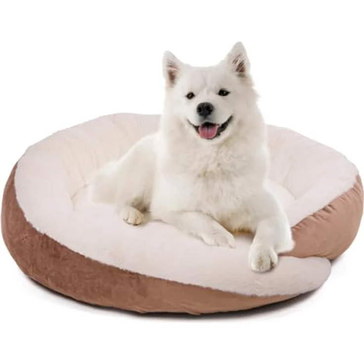 Wallace & Jones | Hundebett rund Grace - gemütlicher Hundekorb für Große Hunde, rutschfest, braun-beige, Größe L, ca. 80 x 80 x 22 cm – Bild 1