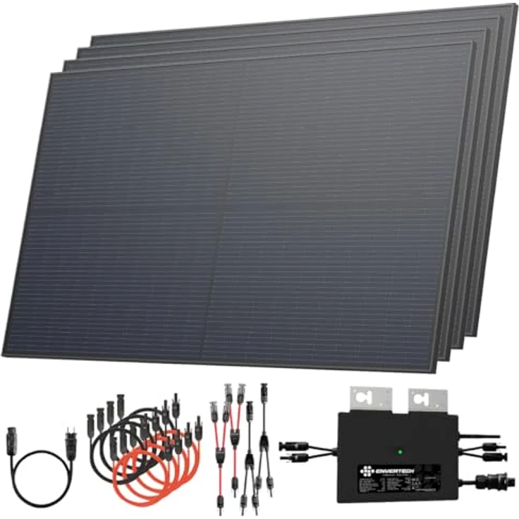 Solarway® Balkonkraftwerk 2000W / 800W, komplettes Steckdosen-Set mit 800W Envertech Wechselrichter, 500W bifazialen FULL BLACK Solarmodulen und Smart Monitoring App – Bild 1