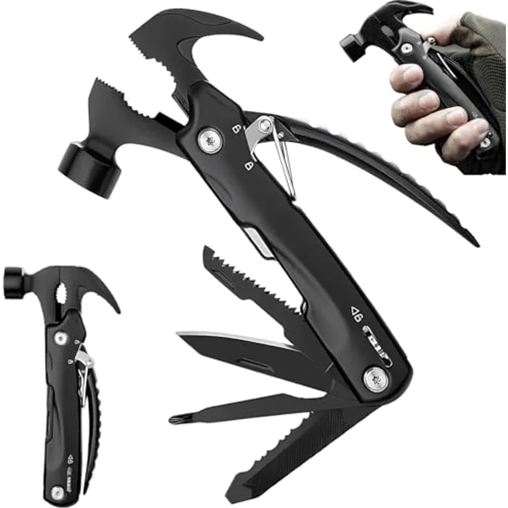 ChaneeHann 12-in-1 Multitool Hammer, Multifunktionswerkzeug aus 3Cr13 Stahl mit ergonomischem Griff und Oxford-Tasche, 2 Stück für Outdoor Camping und Survival