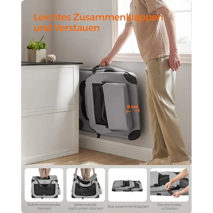 Feandrea Hundebox faltbar, Transportbox Hund, XL, Netzstoff, atmungsaktiv, rauchgrau – Bild 5