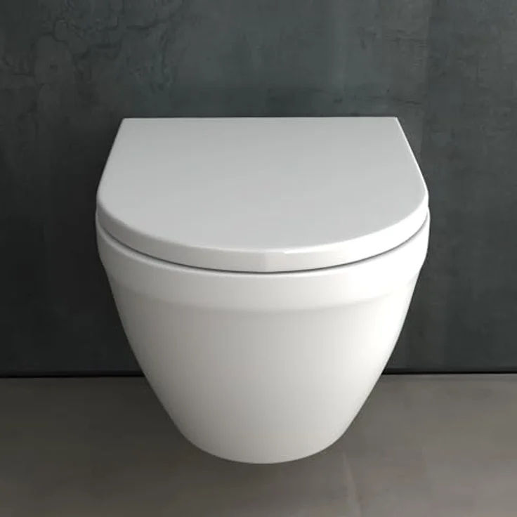 Alpenberger Toilette Spülrandlos | Kloschüssel mit Nano | WC Sitz mit Absenkautomatik | Hänge WC Badezimmer Set | Moderne Gäste WC Toiletten | Tiefspüler Passend Geberit (Almeira 8200 SU) – Bild 3