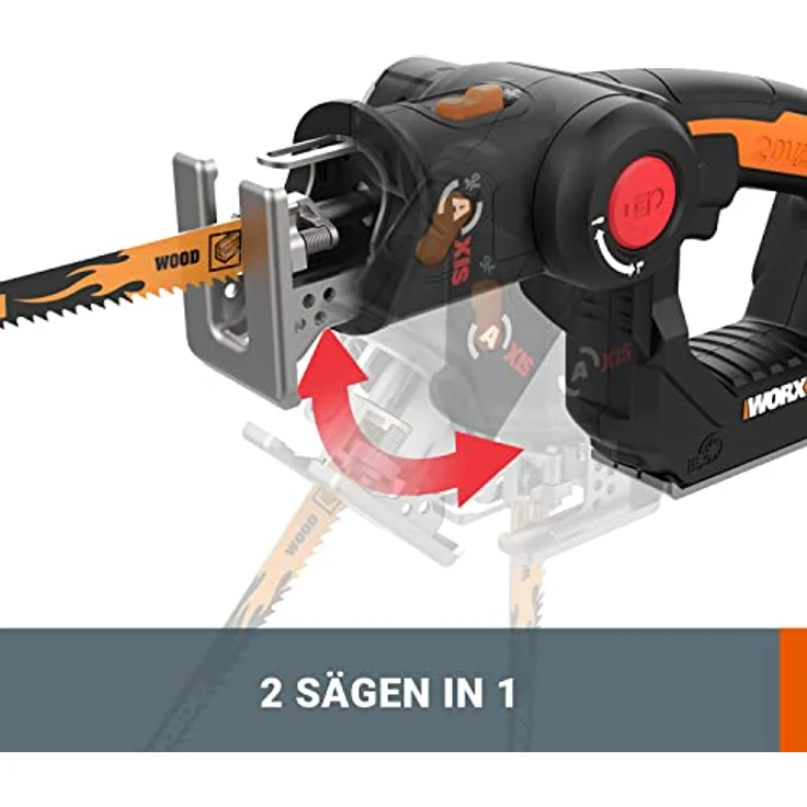 WORX WX550.9 Stichsäge zum Schneiden von Holz, Stahl & PVC, 2-in-1 Universalsäge mit Stich- & Säbelsäge & schneller Umstellung, mit Staubbläser & Pendelhub, ohne Akku & Ladegerät – Bild 2