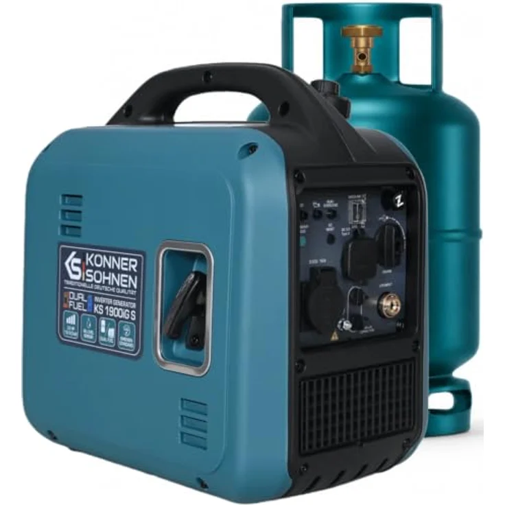 Könner & Söhnen KS 1900iG S, Inverter Benzin/Gas Generator, 17 kg, Dual-Fuel, stabile Sinuswelle, leiser Betrieb, Einsatzbereit mit Gasschlauch – Bild 1