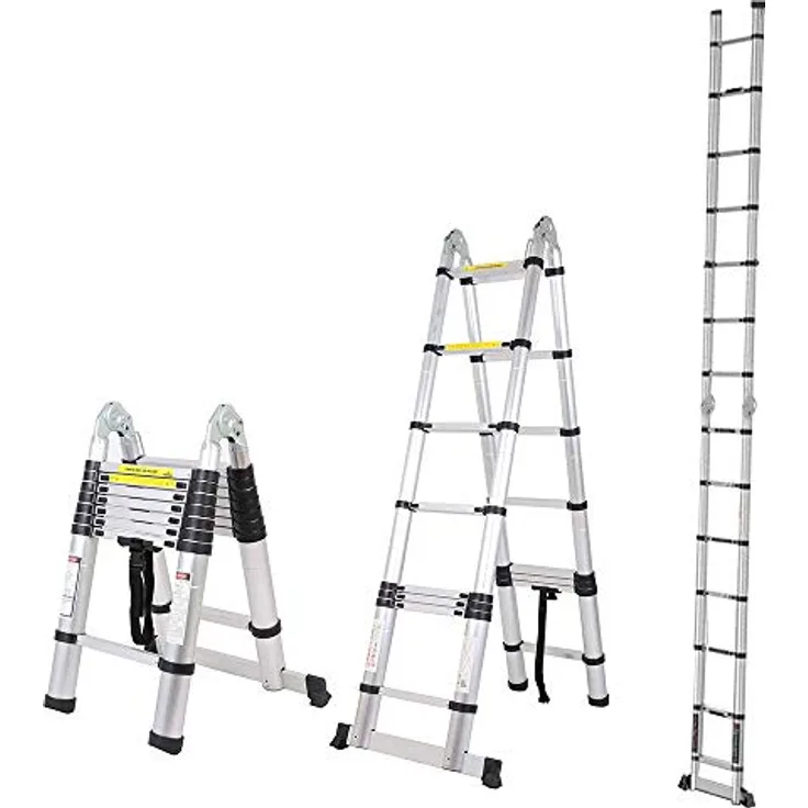 5 M Teleskopleiter Leiter Aluleiter 2 in 1 Multifunktionsleiter Klappleiter 150 kg Belastbarkeit (2,5+2,5m 16 Sprossen)