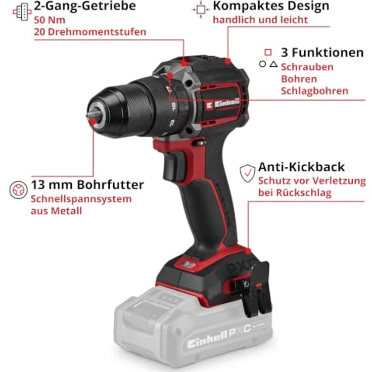 Einhell Professional Akku-Schlagbohrschrauber TP-CD 18/50-C Li-i BL, bürstenloser Motor, 2x3Ah Akkus, kompakt, 50 Nm Drehmoment – Bild 2