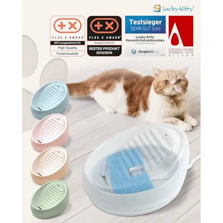 Lucky-Kitty Trinkbrunnen 1,5L, Keramik Trinknapf mit Pumpe für fließendes Wasser, extralanges Kabel (2m), spülmaschinengeeignet, handgefertigt – Bild 8