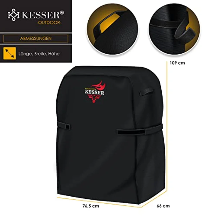 KESSER Premium BBQ Grillabdeckung Gasgrill Grillhaube Abdeckung Wetterfest - für Weber, Brinkmann, Char Broil Grill Abdeckhaube Schutzhülle 600D Oxford- Gewebe Reißfest Schwarz, 76 x 66 x 109 cm (BxTxH) – Bild 7