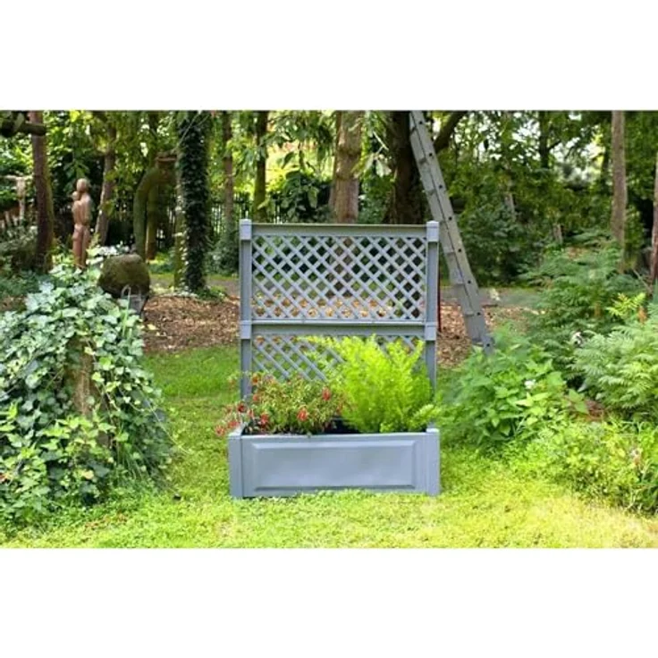 KHW Spalier, Pflanzkasten groß 100 cm mit Spalier, grau, UV-beständig, bepflanzbar, erweiterbar, winterfest, witterungsbeständig - Preisvergleich – Bild 3