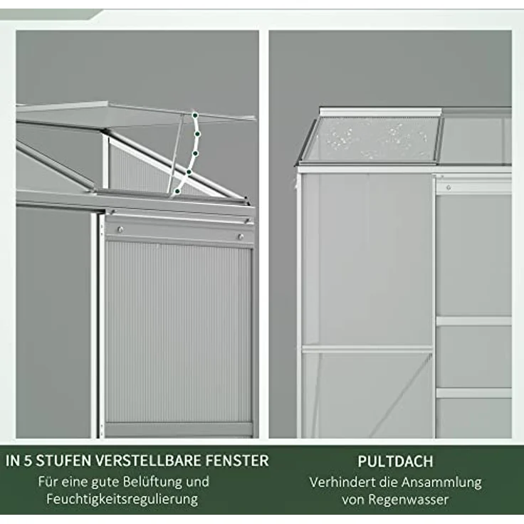 Outsunny Gewächshaus, Treibhaus mit Schiebetür, Aufklappbare Dachfenster, Tomatenhaus, Pflanzenhaus für Garten, aus Polycarbonat und Alu, Silber, 192 x 68 x 196 cm - Preisvergleich – Bild 4