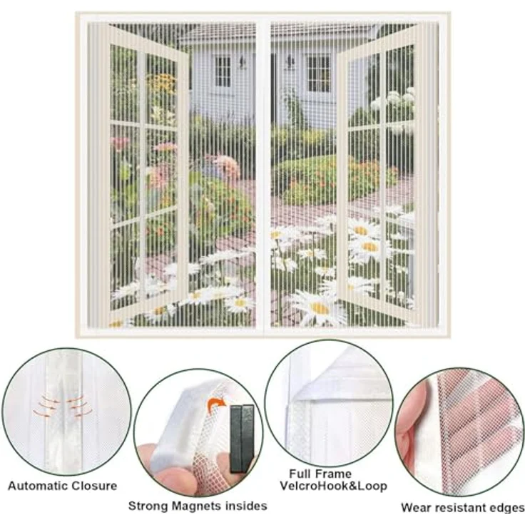 Risareyi Magnet Fliegengitter Fenster 100x150cm, Weiß, Atmungsaktives Insektenschutznetz mit Automatischer Schließung und Klettmontage, ohne Bohren – Bild 3
