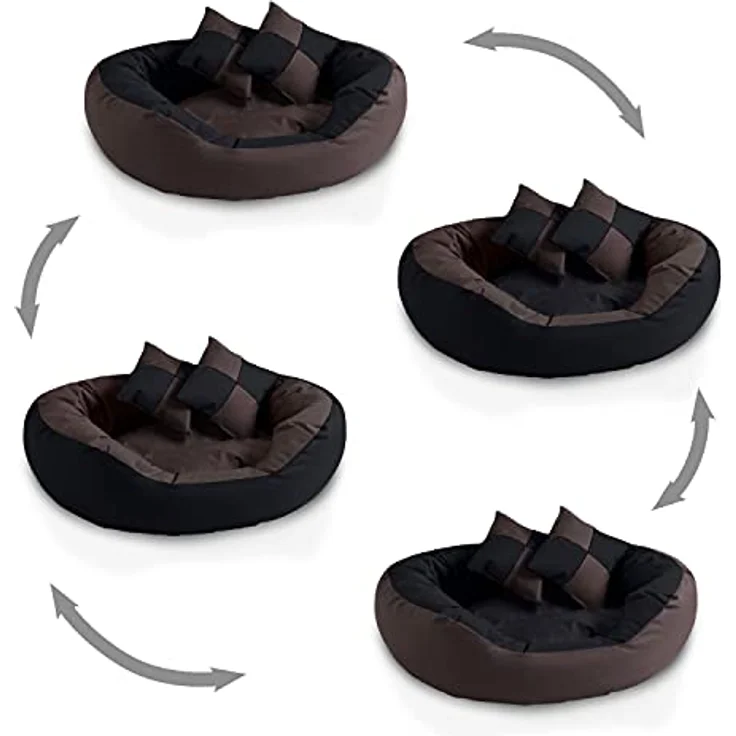 BedDog® 4in1 Hundebett SABA, Wende-Hunde-Kissen oval-rund, großes Hundekörbchen, abwischbares Hundebett mit Rand, für drinnen, draußen, L, Mocca, schwarz-braun – Bild 4