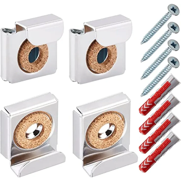 SOTECH 1 Set Spiegelklammern für ungerahmte Spiegel, inkl. Befestigungsmaterial, max. Tragkraft 15 kg, chrom poliert