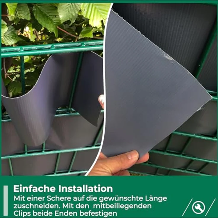 Intergo PVC Sichtschutzstreifen 35m Rolle Anthrazit, UV-beständig & reflexionsarm inkl. Befestigungsclips Gartensichtschutz – Bild 3