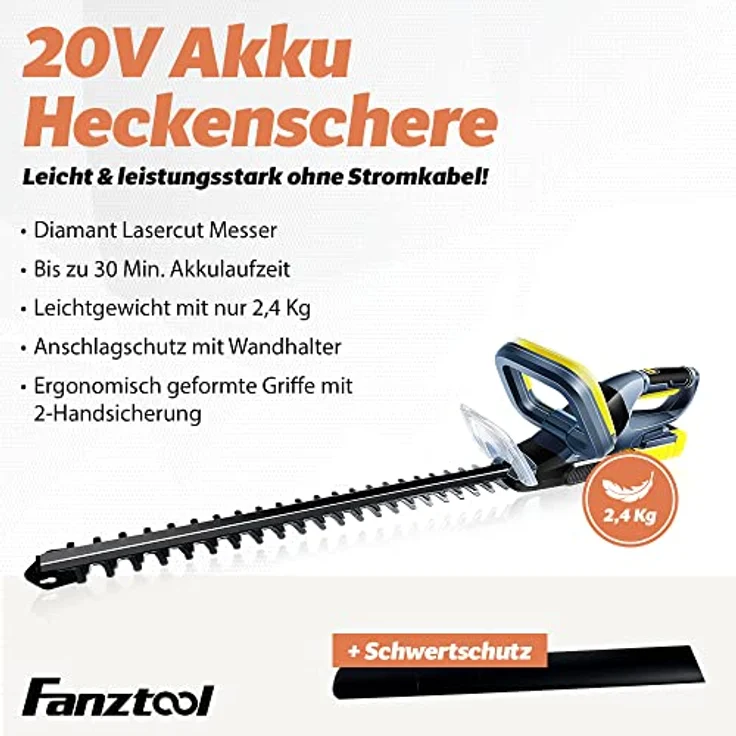 Heckenschere Akku Strauchschere Heckentrimmer, 20V-2Ah Akku mit Lasercut Messer – Bild 3